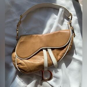 Tan and Cream Dior Saddle Bag